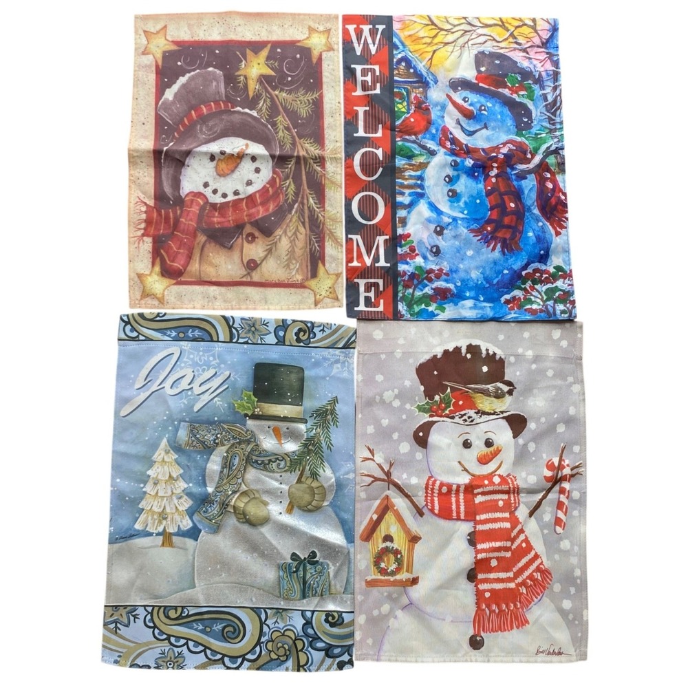 Set of 4 Decorative Winter Garden Flags Snowman Snowmen Holiday Outdoor Decor